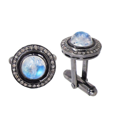 925 Sterling Silver Diamond Rainbow Moonstone Cuff Links Findings  Manufacturer