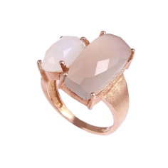 Wholesaler 925 Stamped Solid Sterling Silver Faceted Oval Grey Chalcedony Ring