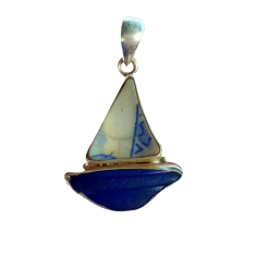 Wholesale  Sterling Silver With Sea glass Stone Boat Shape Ocean Pendant