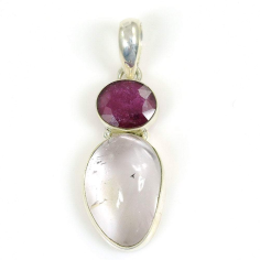 925 Sterling Silver Natural Glass Filled Red RUBY & Amethyst Pendant Supplier