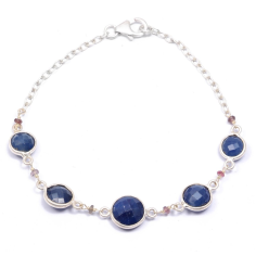 BLUE SAPPHIRE Gemstone Chain BRACELET : 925 Sterling Silver Bracelet Supplier