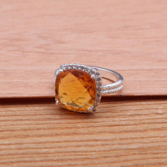 Wholesale gemstone citrine with zircon rings silver rings cushion rings Supplier