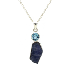 Round Blue Topaz Birthstone With Tanzanite Ruff Pendant In Silver Vendor