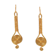 Brass Gold Plated Handcrafted Spiral Earring, Wire Wrapped Dangle Earrings Maker