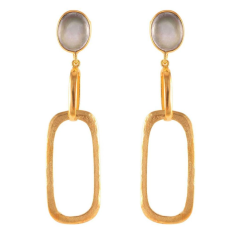 Solid 925 Sterling Silver Gold Plated Dangle Mother-Of-Pearl Earrings Makar