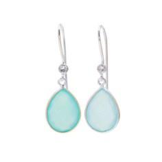 925 Sterling Silver Bezel Setting Pear Blue chalcedony gemstone Earring Supplier