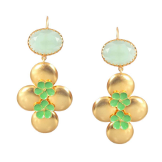 Silver Brass Gold Plated Dangle Tiny Flower Green Enamel Earrings Manufacturer