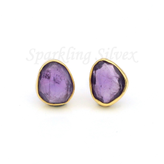 Amethyst Rose Cut slice Uneven Shape Stood in Gold Plating Supplier