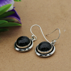 Black Round Shape Onyx Natural Gemstone Earring Supplier