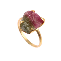 Wholesaler 925 Sterling Silver Pink Green Watermelon Tourmaline Slice Ring