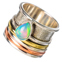 Sterling Silver Three Tone Spinner With Ethiopian Opal Gems Rings Supplier