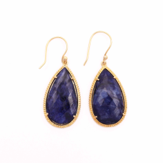 Fashion blue sapphire gemstone dangling gold plated pear Hook Earrings Supplier