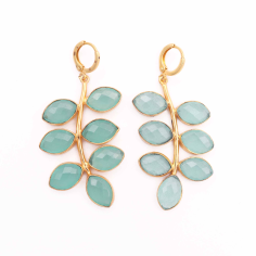 Aqua chalcedony gemstone leaf design earring gold plated hoop earrings Supplier