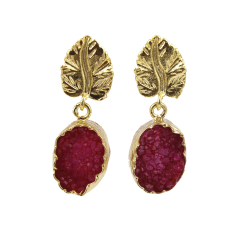 Wholesaler brass gold plated leaf design drop dangle agate durzi earrings