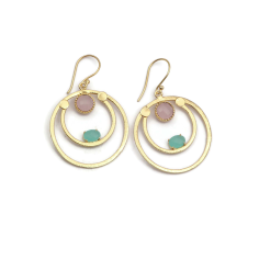 Designs multi shape aqua & pink chalcedony drop earring gold plated  Manufacture