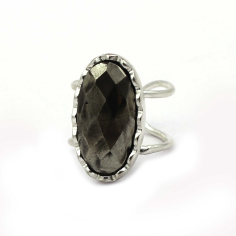 Women Pyrite long oval checker cut gemstone silver plated ring Manufacturer
