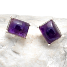 Purple Cabochon Amethyst Silver Stud Earrings Jewelry Manufacturer