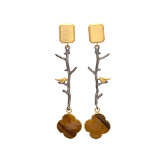 Tiger Eye Gemstone Earring Golden Branch Post Earrings Supplier