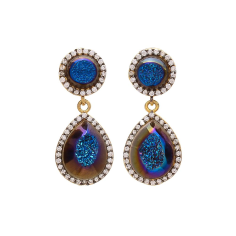 Blue Druzy And Zirconia Earrings Gold Earrings Supplier