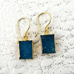 Agate Druze Gemstone Gold Electroplated Rectangle Shape Hook Earrings  Vendor