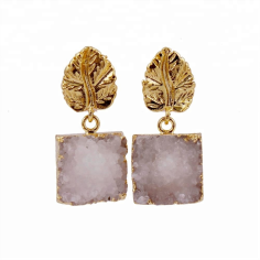 Amazing  agate durzi square gemstone gold plated dangle stud earring Supplier