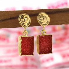 Natural agate durzi gold plated gemstone earrings Indian jewelry Supplier