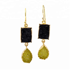 Natural agate durzi gold plated bezel gemstone fashion hook earrings Supplier