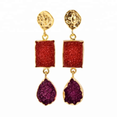 Natural agate durzi gemstone earring gold plated jewelry drop dangle Vendor