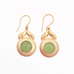 Attractive design gold  Round shape green prehnite drop earring Vendor