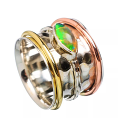 Beautiful Ethiopian Opal Spinner Solid Silver Rings Jewelry Supplier