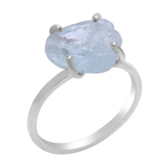Natural Aquamarine Rough Sterling Silver Prong Ring Jewelry Exporter