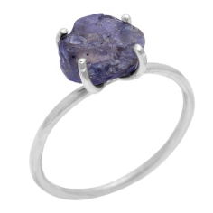 Raw Iolite Rough Sterling Silver Prong Ring Jewelry Exporter