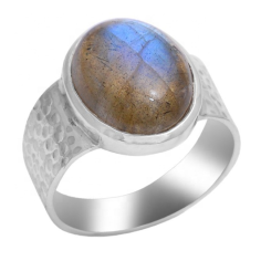 Blue Labradorite 925 Sterling Silver Hammered Band Ring Supplier