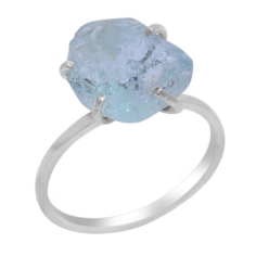 Sky Blue Rough 925 Sterling Silver Aquamarine Gemstone Ring Supplier