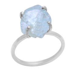 925 Sterling Silver Prong Set Aquamarine Rough Stone Ring  Supplier