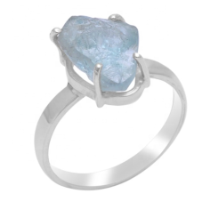 Sterling Silver Prong Setting Aquamarine Gemstone Rings Jewelry Supplier