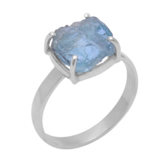 Uncut Rough Aquamarine Silver Gemstone Ring Jewelry Supplier
