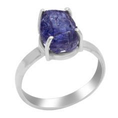 Natural uncut Rough Iolite Gemstone Silver Ring Supplier