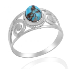 Blue Copper Turquoise Sterling Silver Designer Ring Supplier