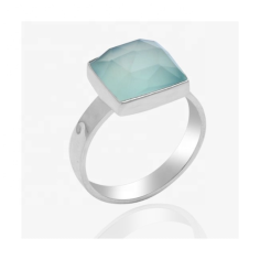 Square Blue Chalcedony Sterling Silver Ring Supplier