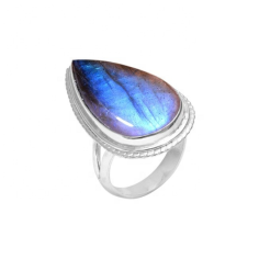 Pear Shape High Quality Labradorite Silver Cabochon Ring  Supplier