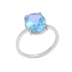 Oval Blue Topaz Prong Sterling Silver Gemstone Ring Supplier