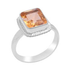 Square Yellow Citrine Gemstone Silver Ring Supplier