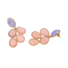 Pink Chalcedony & Lavender Chalcedony 925 Sterling Silver Bezel Earring Supplier