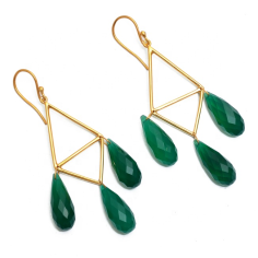 Green Onyx  Drops Beaded Gemstone Gold Plated Sterling Silver Earring Supplier