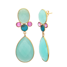 Handmade Aqua Chalcedony Gemstone Drop Earring Gold Plated Earring Supplier
