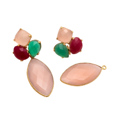 Pink Chalcedony Gemstone Gold Plated 925 Sterling Silver Drops Earring Supplier
