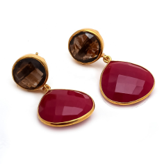 Fuchsia Chalcedony & Smoky Topaz Quartz Gemstone Earring Supplier