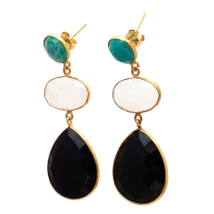 Black Onyx Milky Chalcedony & Amazonite Gemstone Earring Exporter