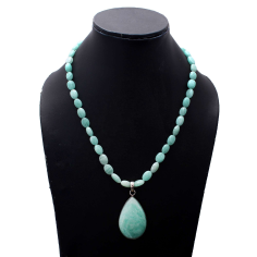 Natural Tumble Beads Strand Amazonite Pear Sterling Silver  Necklace  Exporter